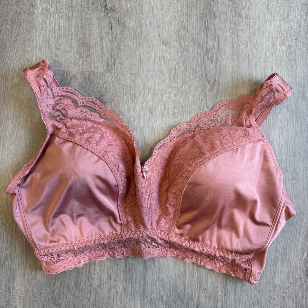 Rhonda Shear Ahh Bra Dusty Rose Pink Lace Trim Wireless Pullover 3X 672P